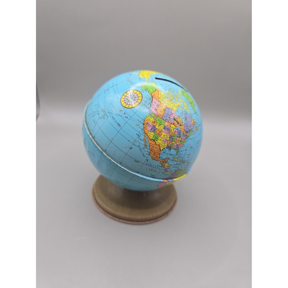 Vtg World Bank Metal Globe Bank, Tin World Globe Coin Bank